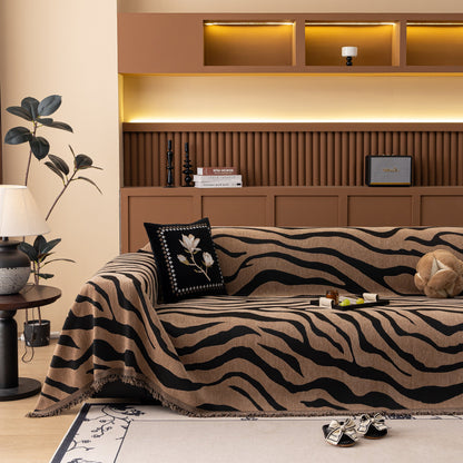 Zebra Striped Chenille Throw Sofa Cover Full-Cover Decorative Furniture Slipcover