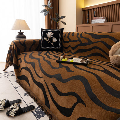 Zebra Striped Chenille Throw Sofa Cover Full-Cover Decorative Furniture Slipcover