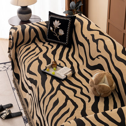 Zebra Striped Chenille Throw Sofa Cover Full-Cover Decorative Furniture Slipcover