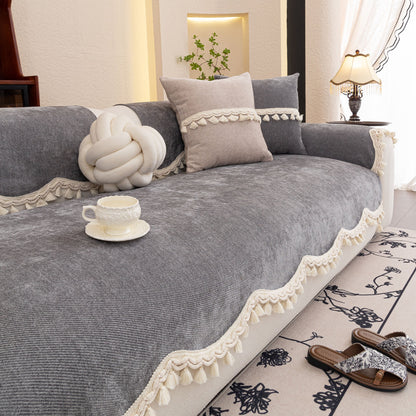 Chenille Sofa Cover Towel – Non-Slip, Washable Pets Couch Protector with Tassels