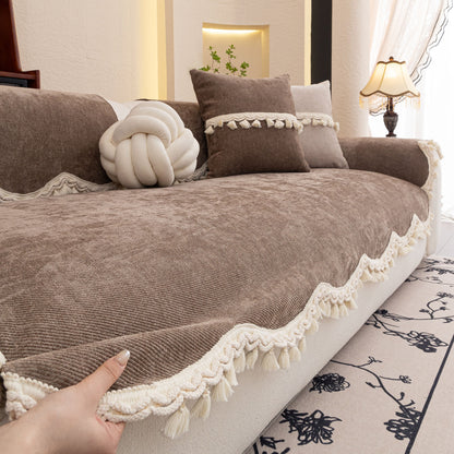 Chenille Sofa Cover Towel – Non-Slip, Washable Pets Couch Protector with Tassels