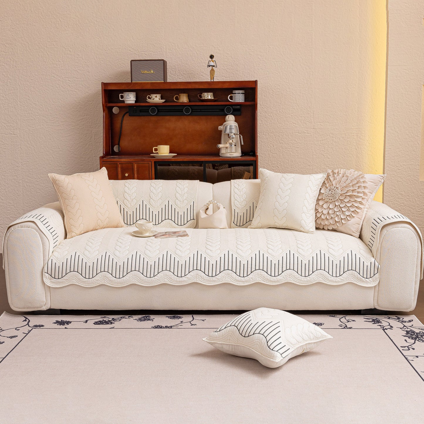 3D Quilted Thick Cotton Sofa Cover Non-Slip Couch Throw for Fabric & Leather Sofas