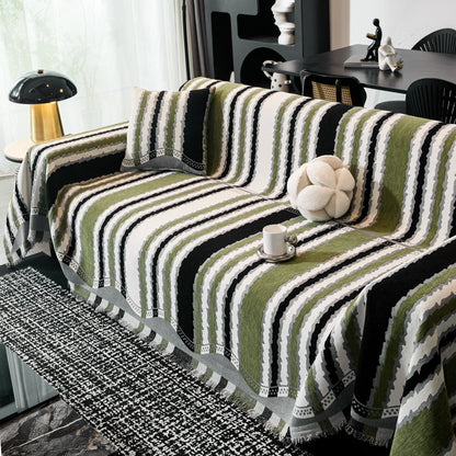 Striped Chenille Sofa Throw Covers, Boho Style Cozy Couch Protector Blanket