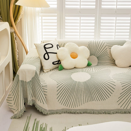 Geometric Radial Striped L-Shape Sofa Cover: Thick, Reversible Furniture Blanket for Kids and Pets