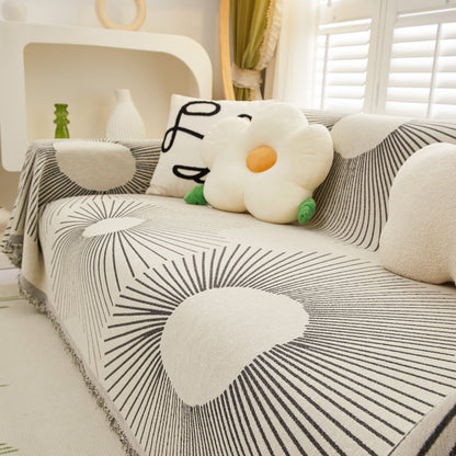 Geometric Radial Striped L-Shape Sofa Cover: Thick, Reversible Furniture Blanket for Kids and Pets
