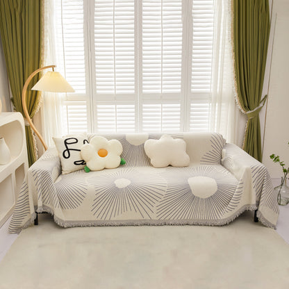 Geometric Radial Striped L-Shape Sofa Cover: Thick, Reversible Furniture Blanket for Kids and Pets