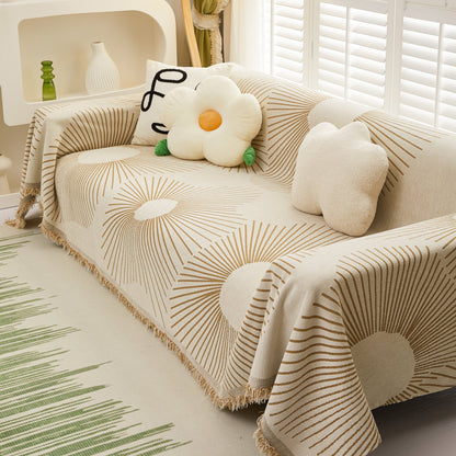 Geometric Radial Striped L-Shape Sofa Cover: Thick, Reversible Furniture Blanket for Kids and Pets