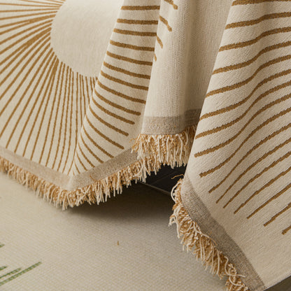 Geometric Radial Striped L-Shape Sofa Cover: Thick, Reversible Furniture Blanket for Kids and Pets