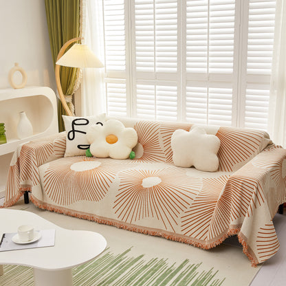 Geometric Radial Striped L-Shape Sofa Cover: Thick, Reversible Furniture Blanket for Kids and Pets