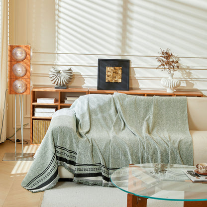 Reversible Herringbone Sofa Cover, 2-in-1 Classic British Throw Blanket for Couch