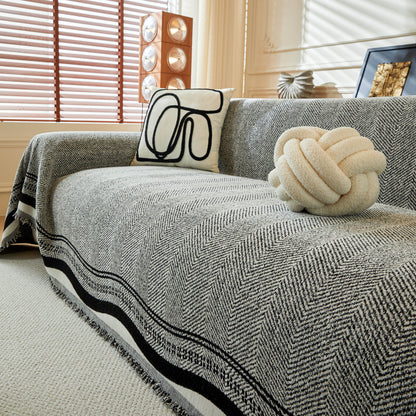 Reversible Herringbone Sofa Cover, 2-in-1 Classic British Throw Blanket for Couch