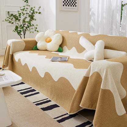 Chenille Minimalist Wavy Sofa Throw Cover, Cozy Blankets for Couch, Machine Washable Couch Protector