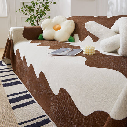 Chenille Minimalist Wavy Sofa Throw Cover, Cozy Blankets for Couch, Machine Washable Couch Protector