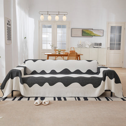 Chenille Minimalist Wavy Sofa Throw Cover, Cozy Blankets for Couch, Machine Washable Couch Protector