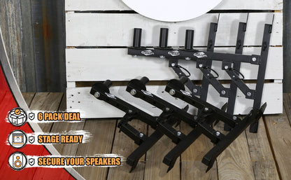 6-PACK PA Speaker Wall Mount Bracket Stands By GRIFFIN | All Steel Pro-Audio Speaker 35mm Pole Holder | Securing Locking Pin & 3 Horizontal Level Tilt Adjustments | DJ On Stage Studio Monitor Holders