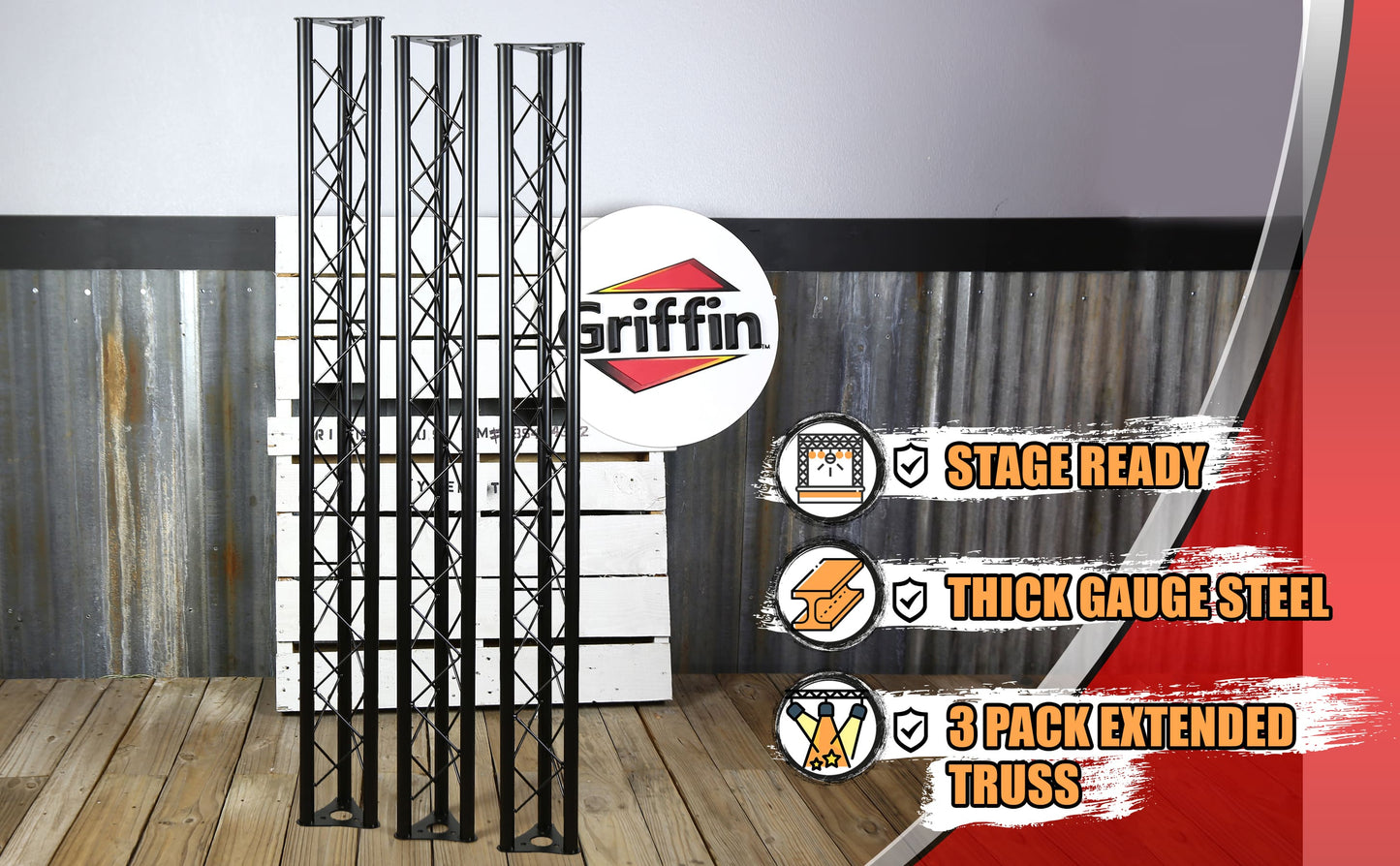 3-PACK Stage Mount Triangle Truss Extension by GRIFFIN | 5Ft Trussing Sections for DJ Booth Lighting System Stand | Mount Light Cans & Sound Effects for Pro Audio Equipment Gear | Parties, Live Gigs