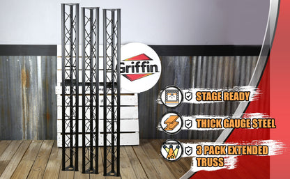 3-PACK Stage Mount Triangle Truss Extension by GRIFFIN | 5Ft Trussing Sections for DJ Booth Lighting System Stand | Mount Light Cans & Sound Effects for Pro Audio Equipment Gear | Parties, Live Gigs