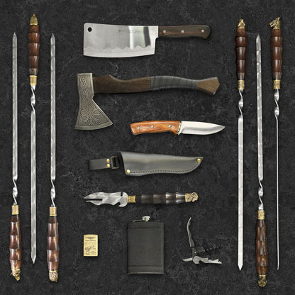 "Jotun" BBQ Tools Skewers Set in a Wooden Case, 32 items