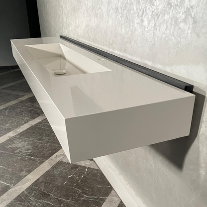 Custom White Quartz Large Bathroom Trough Sink: Wall Mount Vanity (QU-95)