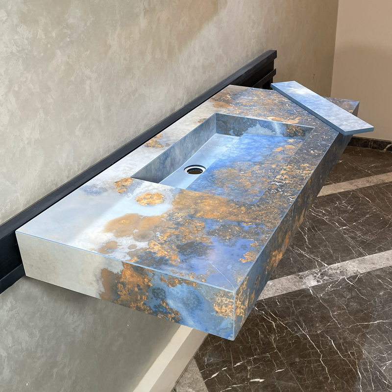 Handmade Porcelain Vanity Sink - Thunderstorm Marble Look Finish