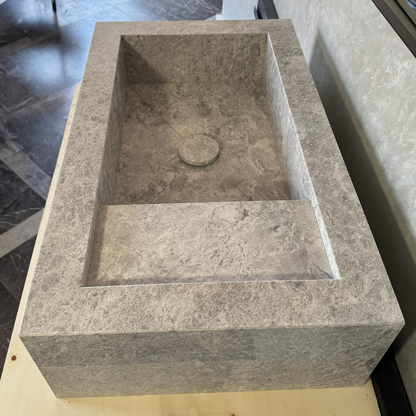 Custom Marble Sink, Handmade Custom Tundra Grey Marble Sink, Marble Vanity Top Sink, Sink For Bathroom, Marble Vessel Sink,Marble Countertop (NS-066)