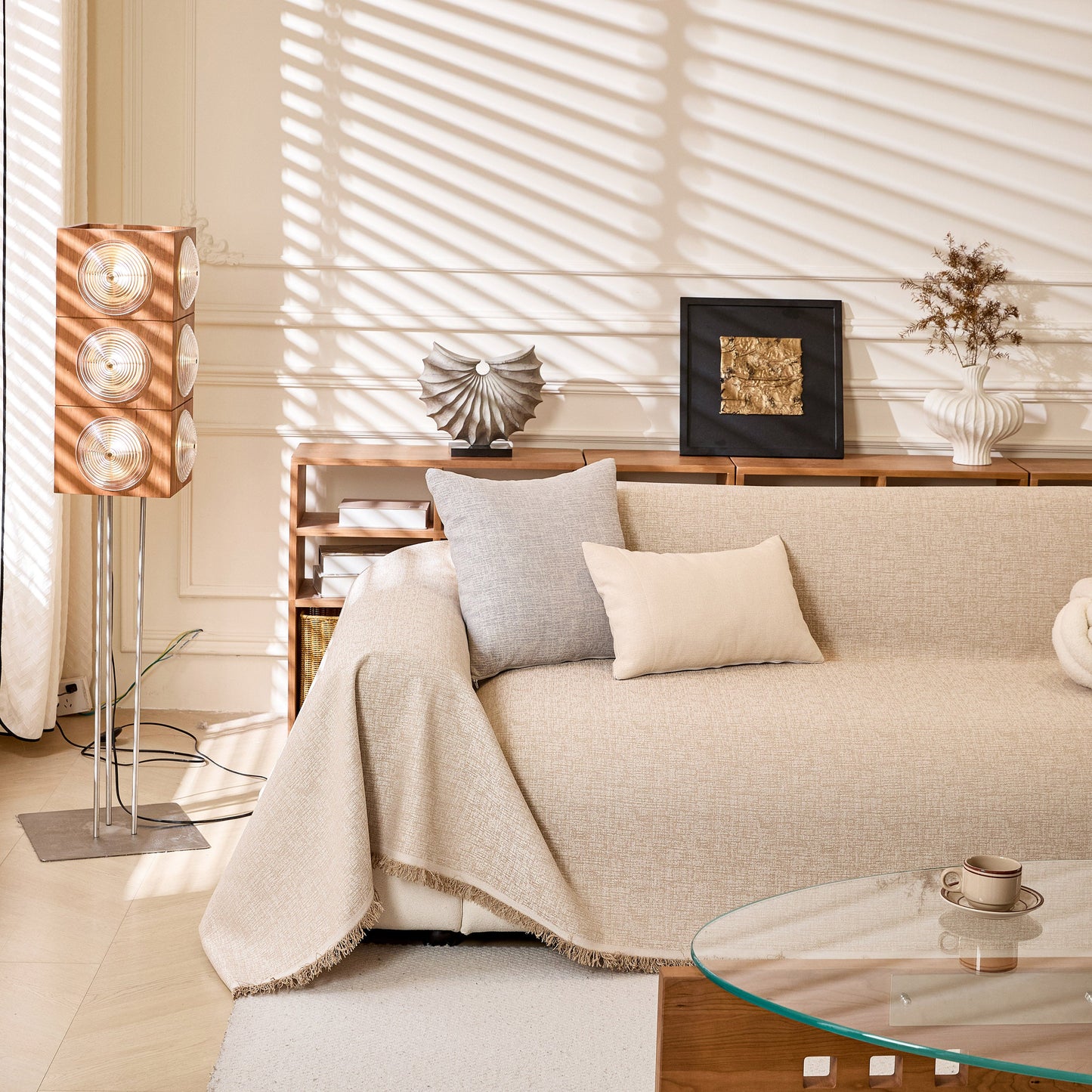 Natural Textured Linen Couch Cover, Breathable & Hypoallergenic Furniture Protector