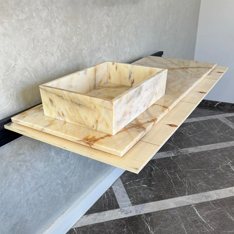 Calacatta Gold Natural Stone Marble Vanity Sink - Handmade Luxury