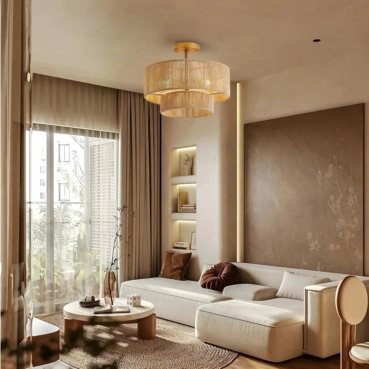 3-Light Traditional Farmhouse Wabi-Sabi Flush Mount Light