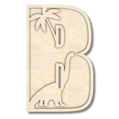 Unfinished Wood Layered Themed Letters | Dinosaur | A-Z | 2 Piece | up to 24"