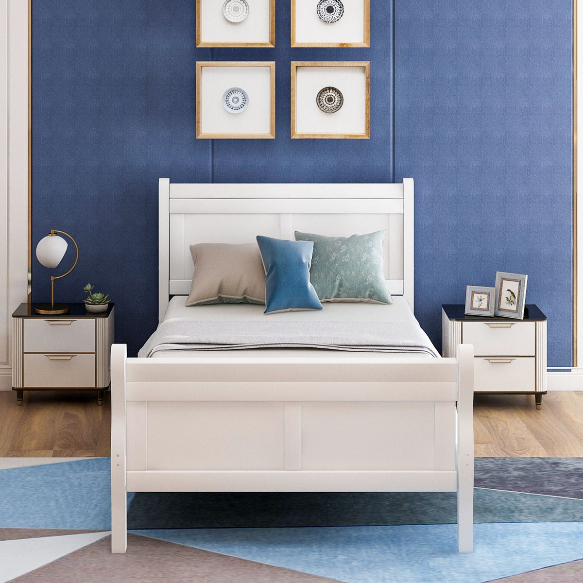 Platform Bed Frame Mattress Foundation Sleigh Bed With Headboard / Footboard / Wood Slat Suppor