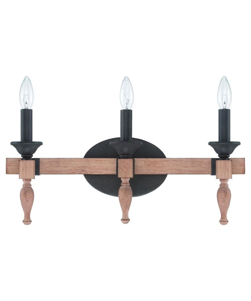 Glenwood 21"W 3-Light Aged Bronze and Distressed Oak Finish Bathroom Vanity Light Fixture