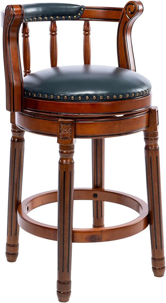 Swivel Cow Top Wooden Bar Stool, 360 Degree Swivel Bar Height Chair With Backs For Home Kitchen Counter
