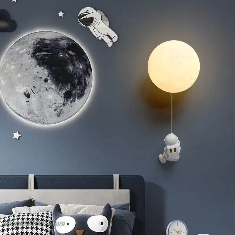 3d astronaut moon wall lamp for kids bedroom