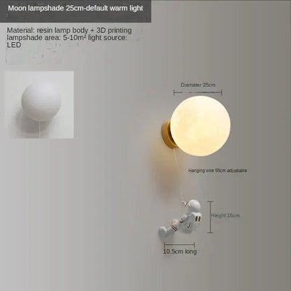 3d astronaut moon wall lamp for kids bedroom