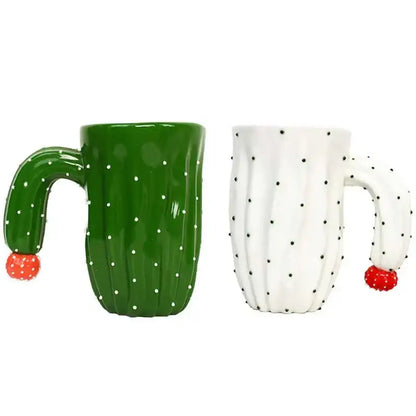 3d cactus style ceramic mug kitchen green & white polka dot cup