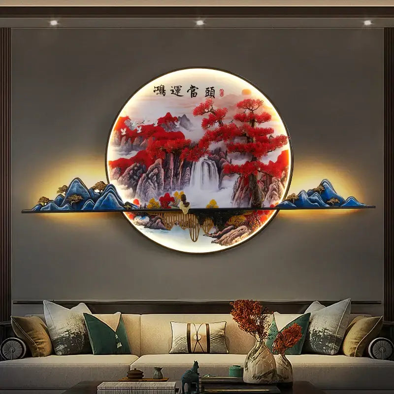 3d chinese pine landscape wall lamp living room warm backlit art