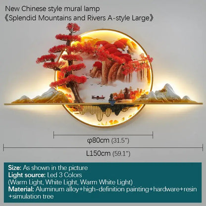 3d chinese pine landscape wall lamp living room warm backlit art