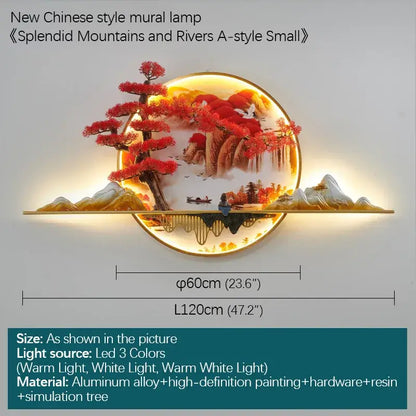 3d chinese pine landscape wall lamp living room warm backlit art