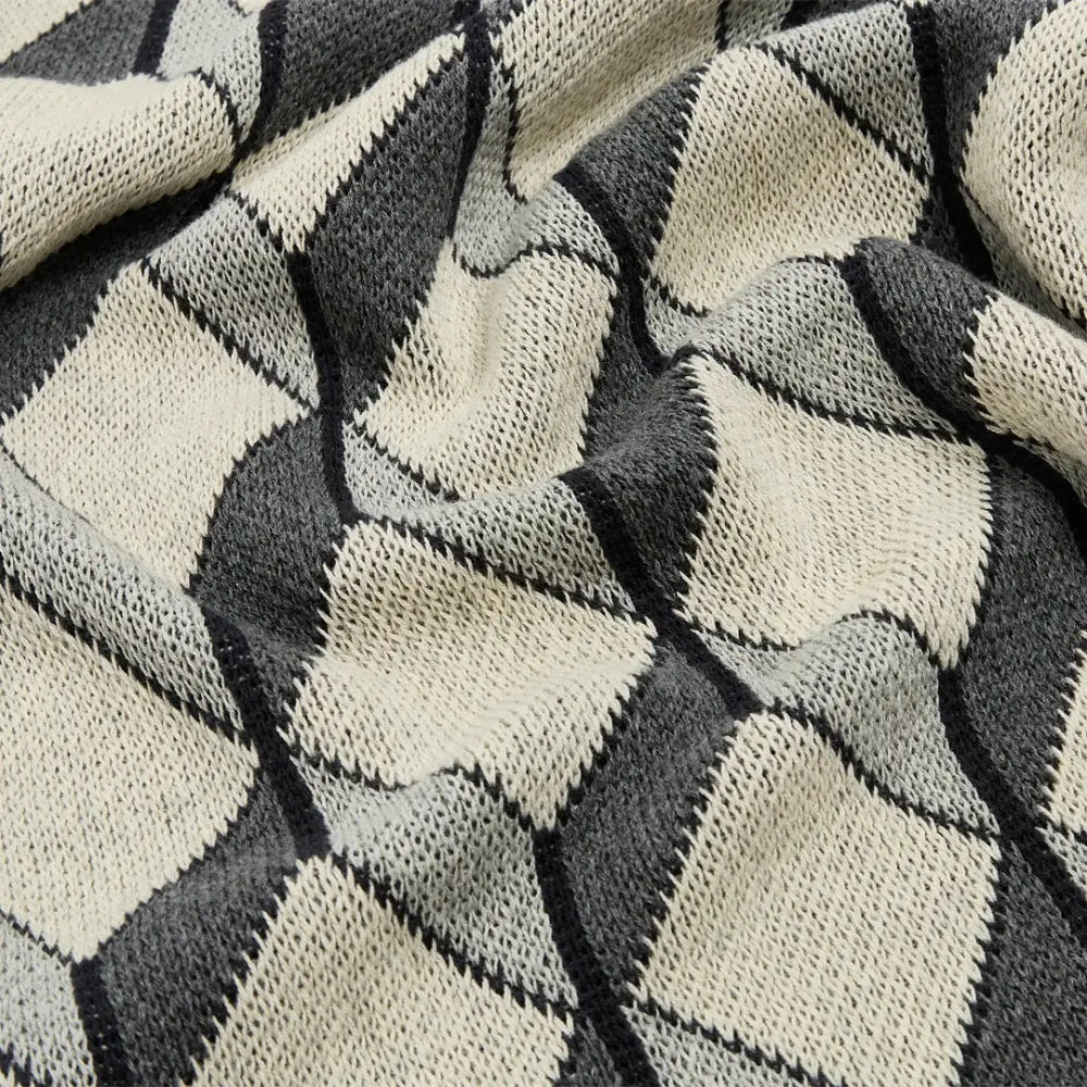 3d cube cotton knitted black & beige plaid blanket bedroom throw