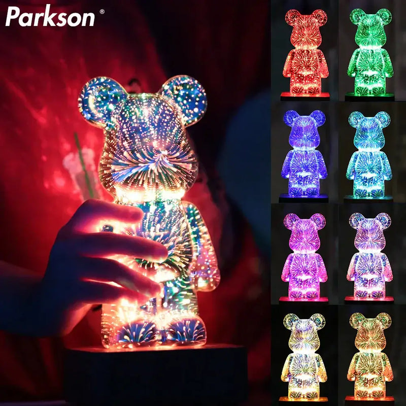 3d firework bear night light – bedroom color changing led lamp