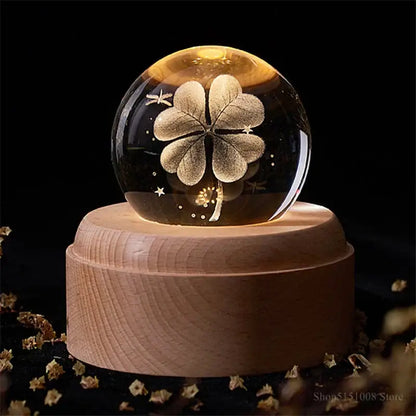 3d galaxy crystal ball night light bedroom wooden music box