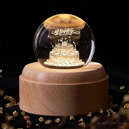 3d galaxy crystal ball night light bedroom wooden music box