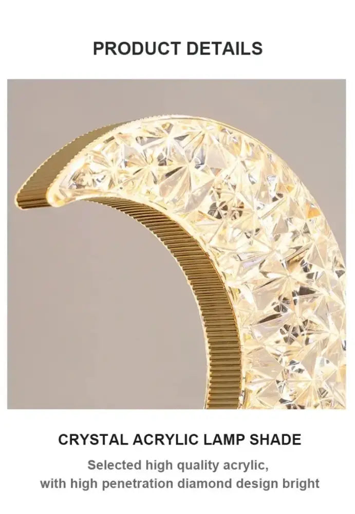 Golden crystalline crescent moon touch dimming night light bedroom