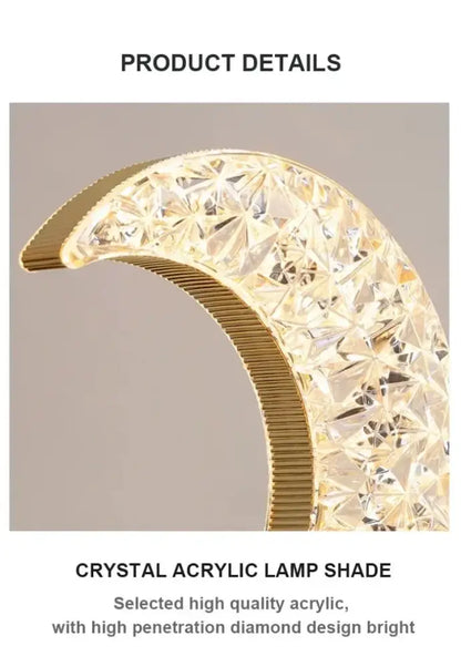 Golden crystalline crescent moon touch dimming night light bedroom