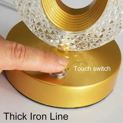 Golden crystalline crescent moon touch dimming night light bedroom