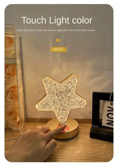 Golden crystalline crescent moon touch dimming night light bedroom