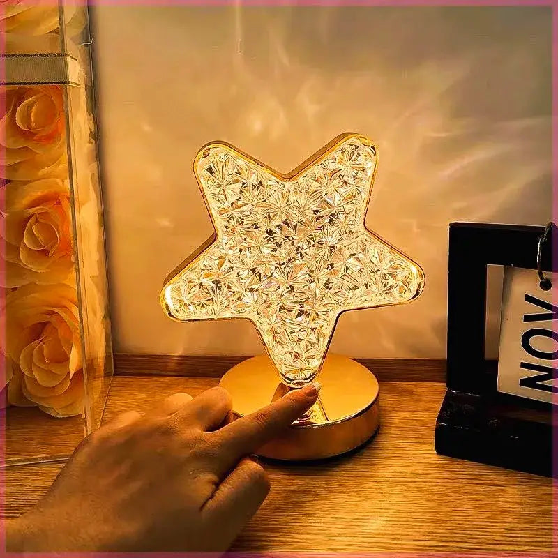 Golden crystalline crescent moon touch dimming night light bedroom