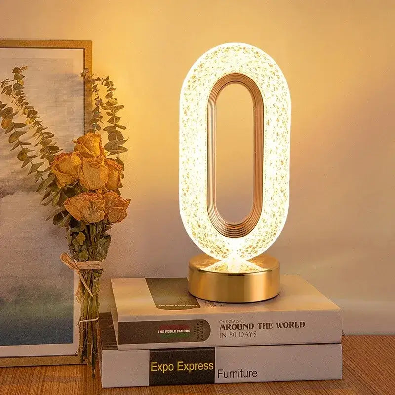 Golden crystalline crescent moon touch dimming night light bedroom