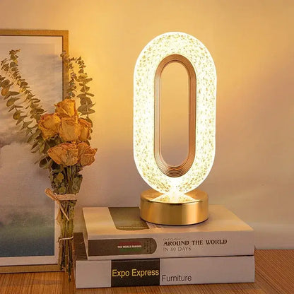 Golden crystalline crescent moon touch dimming night light bedroom