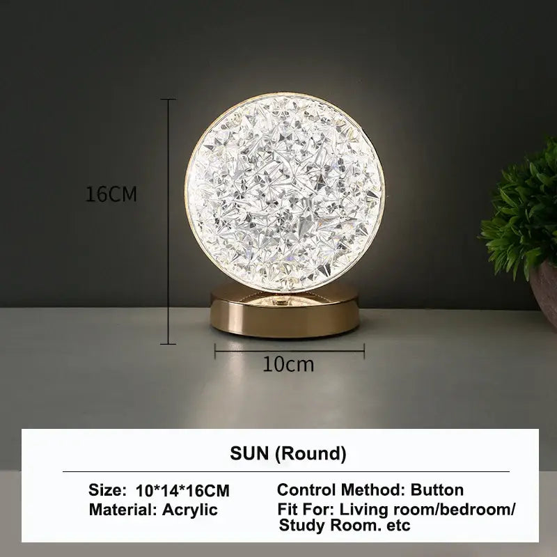 Golden crystalline crescent moon touch dimming night light bedroom